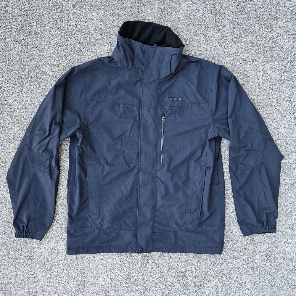 Marmot Jacket Black Zip Up Coat Windbreaker Waterproof Rain Jacket Mens Large